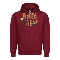 Burgundy hello fall Zipper Hoodie - CowhideDigitalArt