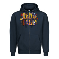 Navy hello fall Zipper Hoodie - CowhideDigitalArt