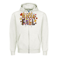 Oatmeal Heather hello fall Zipper Hoodie - CowhideDigitalArt