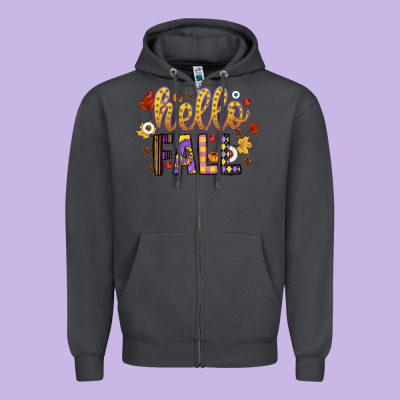 Hello Fall Zipper Hoodie Designed By Cowhidedigitalart