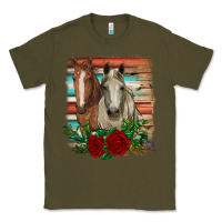 Army Green horses with roses Classic Tee - RanaPortraitStore