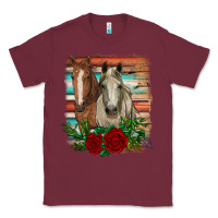Burgundy horses with roses Classic Tee - RanaPortraitStore