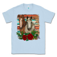 Dusty Blue horses with roses Classic Tee - RanaPortraitStore