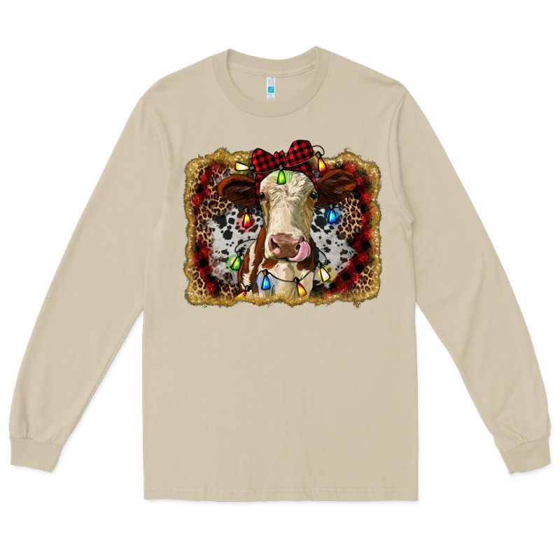 Heifer Cow Christmas Western Background Long Sleeve Tee by RanaPortraitStore | Teevron