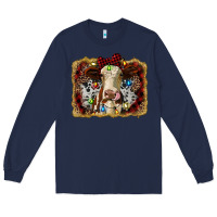 Navy heifer cow christmas western background Long Sleeve Tee - RanaPortraitStore