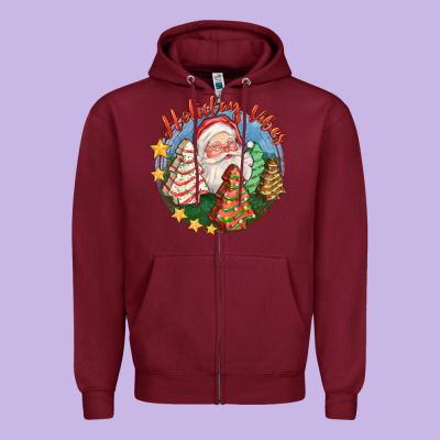 Holiday Vibes Zipper Hoodie Designed By Fadigitalartstudio