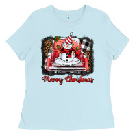 Baby Blue merry christmas truck snowman Ladies Tee - BarkalooDesign