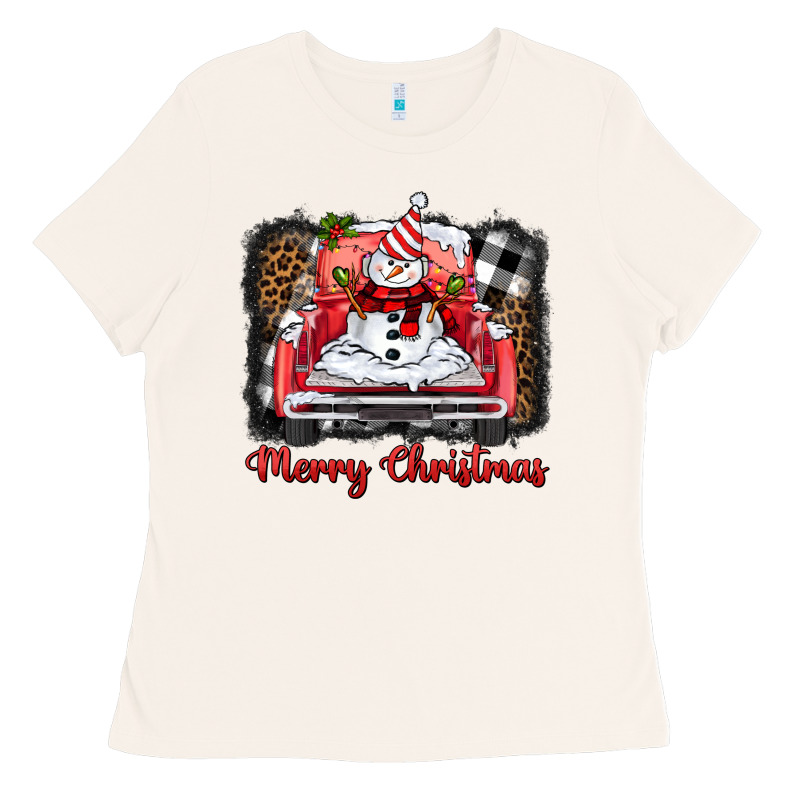 Merry Christmas Truck Snowman Ladies Tee by BarkalooDesign | Teevron