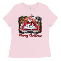 Bubblegum Pink merry christmas truck snowman Ladies Tee - BarkalooDesign