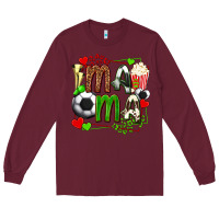 Burgundy mama soccer with popcorn Long Sleeve Tee - texasbilliewilder