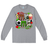 Heather Grey mama soccer with popcorn Long Sleeve Tee - texasbilliewilder