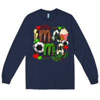 Navy mama soccer with popcorn Long Sleeve Tee - texasbilliewilder
