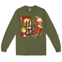 Army Green mama softball baseball with popcorn Long Sleeve Tee - texasbilliewilder