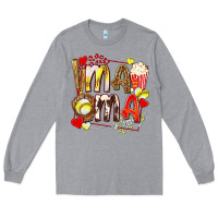 Heather Grey mama softball baseball with popcorn Long Sleeve Tee - texasbilliewilder