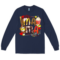Navy mama softball baseball with popcorn Long Sleeve Tee - texasbilliewilder