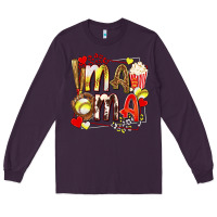Plum mama softball baseball with popcorn Long Sleeve Tee - texasbilliewilder
