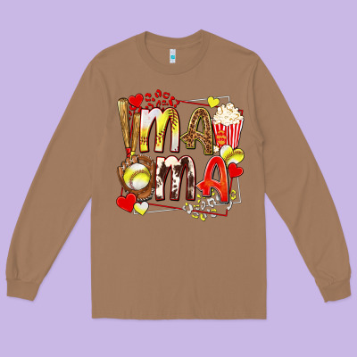 Mama Softball Baseball With Popcorn Long Sleeve Tee Designed By Texasbilliewilder