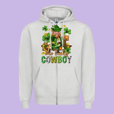 One Lucky Cowboy With St. Patricks Elf Zipper Hoodie Designed By Neo Western