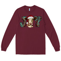 Burgundy christmas joy with heifer cow Long Sleeve Tee - RanaPortraitStore