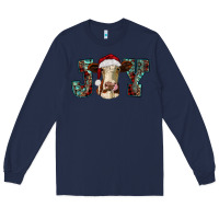 Navy christmas joy with heifer cow Long Sleeve Tee - RanaPortraitStore