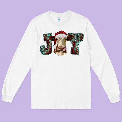 Christmas Joy With Heifer Cow Long Sleeve Tee Designed By Ranaportraitstore