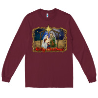 Burgundy merry christmas holy family Long Sleeve Tee - RanaPortraitStore