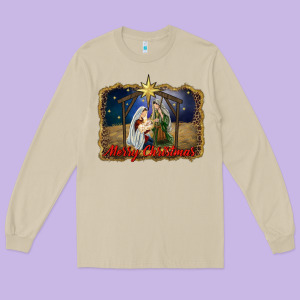 Merry Christmas Holy Family Long Sleeve Tee Designed By Ranaportraitstore