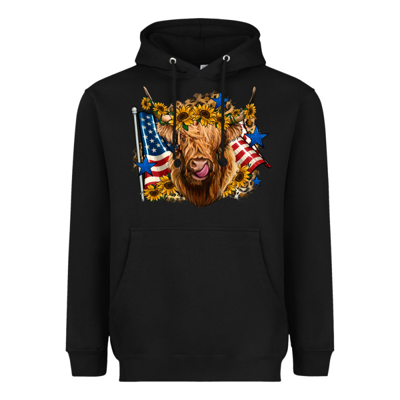 4th Of July Shaggy Cow Leopard Background Heavyweight Hoodie by Jasminsmagicworld | Teevron