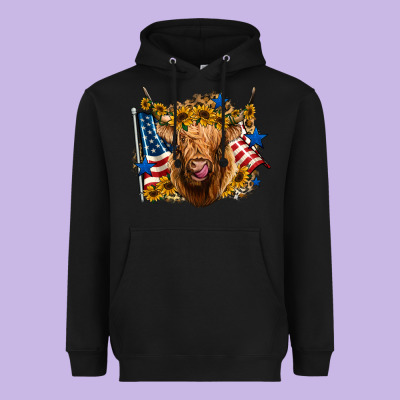 4th Of July Shaggy Cow Leopard Background Heavyweight Hoodie Designed By Jasminsmagicworld
