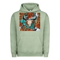 Pigment Oil Green Western with bull skull Urban Hoodie - NancyCooperArtShop