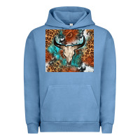 Pigment Pebble Blue Western with bull skull Urban Hoodie - NancyCooperArtShop