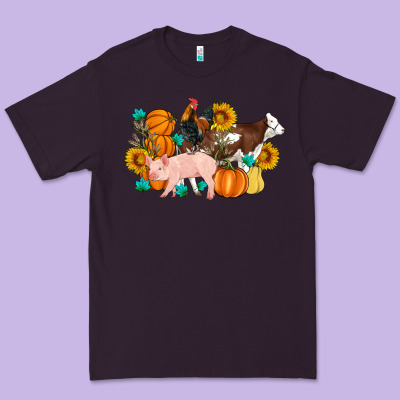 Farm Life Fall Pig Cow Rooster Premium Tee Designed By Artiststas