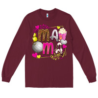 Burgundy mama volleyball with popcorn Long Sleeve Tee - texasbilliewilder