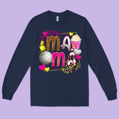 Mama Volleyball With Popcorn Long Sleeve Tee Designed By Texasbilliewilder