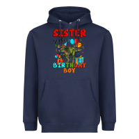 Navy sister of the birthday boy t rex Heavyweight Hoodie - Artiststas