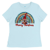 Baby Blue merry christmas gnomes   rainbow Ladies Tee - BarkalooDesign