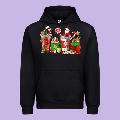 Santa Coffee Cups Urban Hoodie Designed By Nancycooperartshop