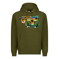 Army Green Oklahoma Map Sunflower Cactus Serape Premium Hoodie - RanaPortraitStore