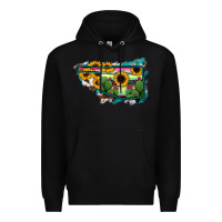 Black Oklahoma Map Sunflower Cactus Serape Premium Hoodie - RanaPortraitStore