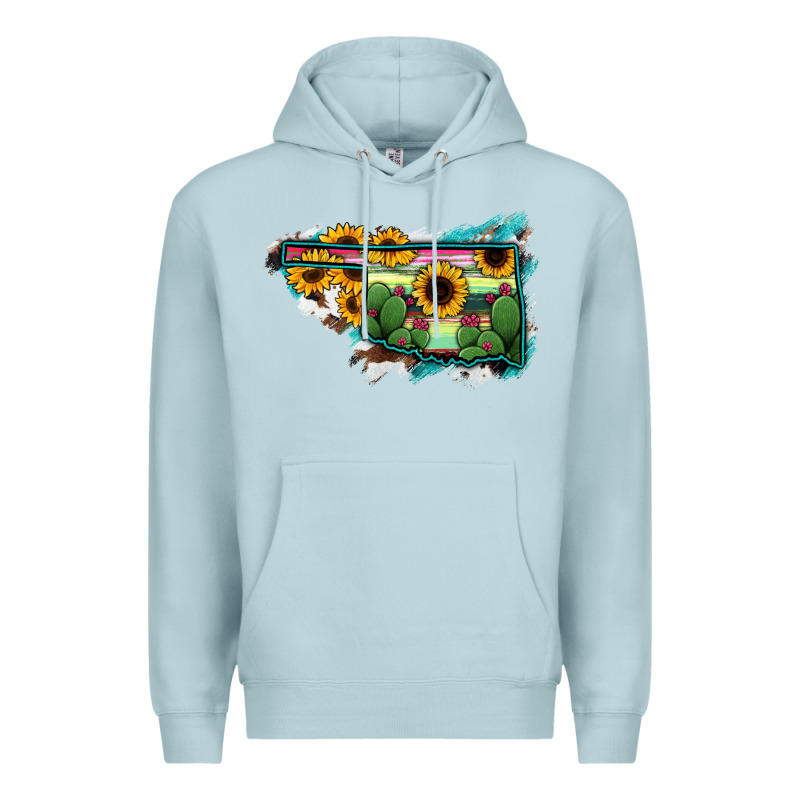 Oklahoma Map Sunflower Cactus Serape Premium Hoodie by RanaPortraitStore | Teevron