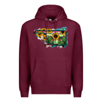 Burgundy Oklahoma Map Sunflower Cactus Serape Premium Hoodie - RanaPortraitStore