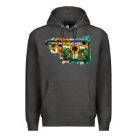 Charcoal Heather Oklahoma Map Sunflower Cactus Serape Premium Hoodie - RanaPortraitStore