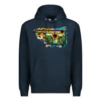Navy Oklahoma Map Sunflower Cactus Serape Premium Hoodie - RanaPortraitStore