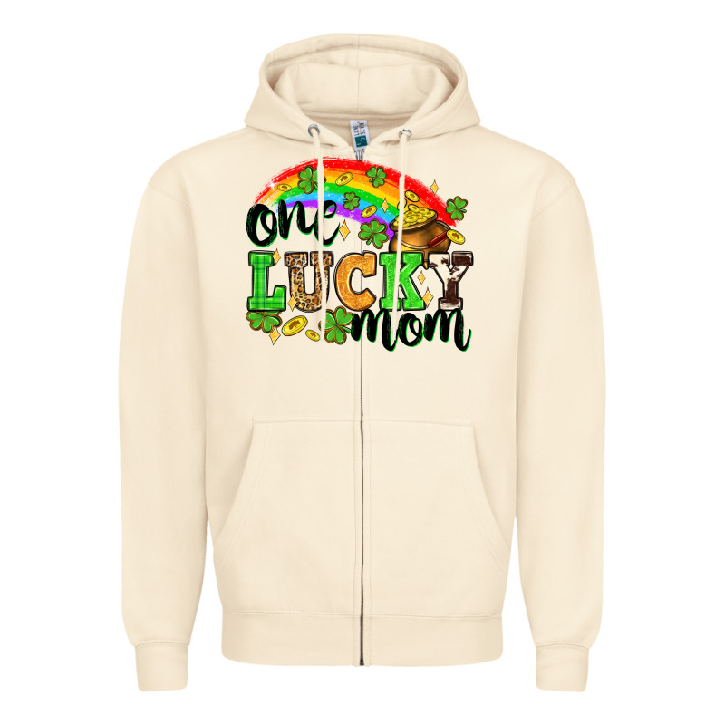 One Lucky Mom St. Patricks Day Zipper Hoodie by Neo Western | Teevron