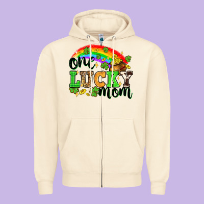 One Lucky Mom St. Patricks Day Zipper Hoodie Designed By Neo Western