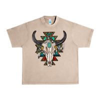 French Oak western aztec bull skull with gemstone Urban Heavy Tee - texasbilliewilder