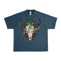 Midnight Navy western aztec bull skull with gemstone Urban Heavy Tee - texasbilliewilder