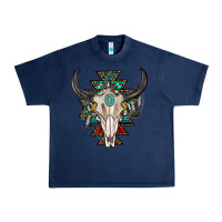 Navy western aztec bull skull with gemstone Urban Heavy Tee - texasbilliewilder