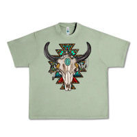 Western Aztec Bull Skull With Gemstone Urban Heavy Tee | Teevron