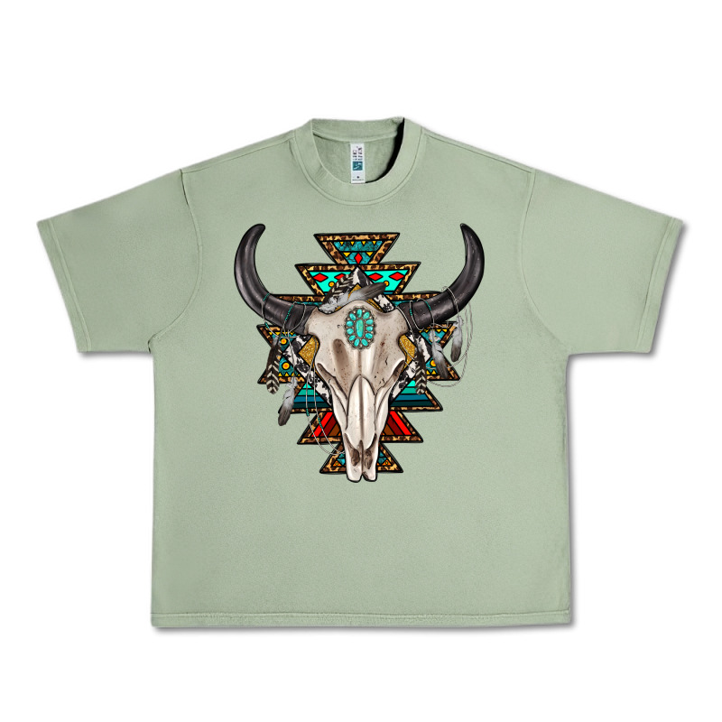 Western Aztec Bull Skull With Gemstone Urban Heavy Tee by texasbilliewilder | Teevron